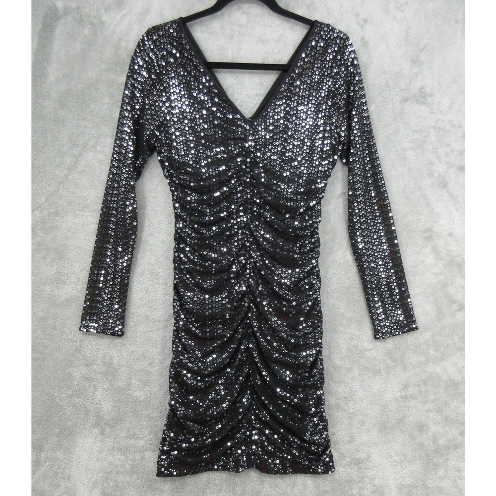 Guess Dress Womens Size 4 Sequin Rushed Mini Cocktail Party Evening Bodycon Zip